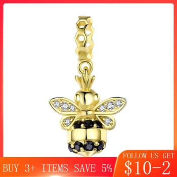 

CodeMonkey Popular 925 Sterling Silver Queen of Bee Gold Color Bee Pendant Charm fit Charm Bracelets & Necklaces DIY Jewelry 831