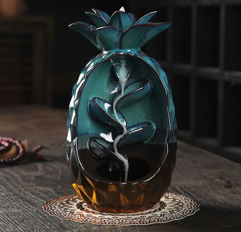 

Handmade Gift Home Decorations Creative Ceramics Pineapple Waterfall Backflow Incense Burner Indoor Aromatherapy Candlestick