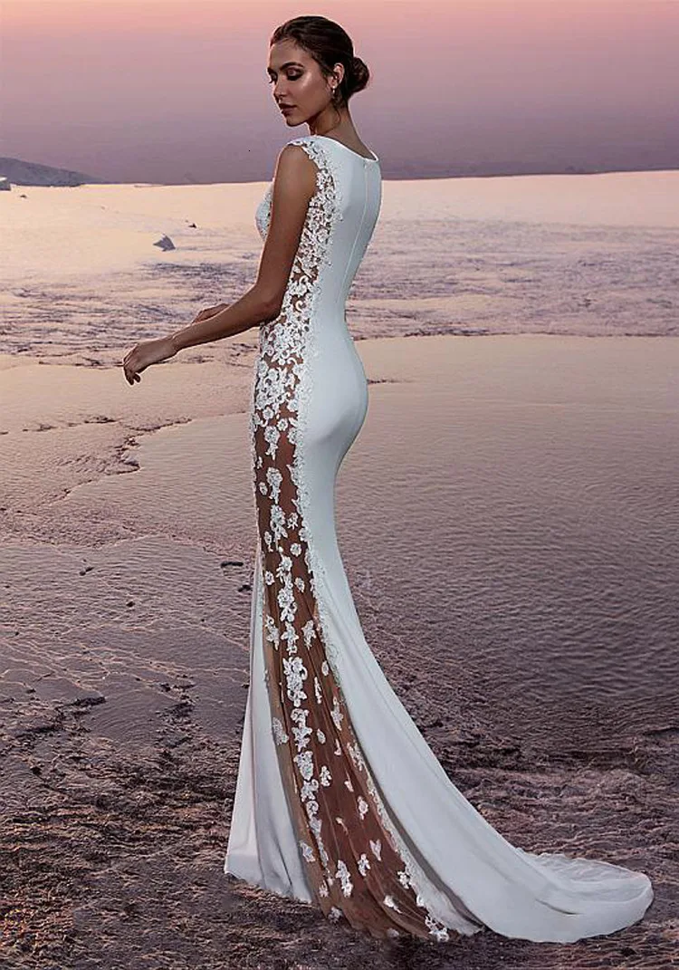 BacklakeGirls элегантное сексуальное длинное белое вечернее платье без рукавов с круглым вырезом для свадьбы, вечеринки