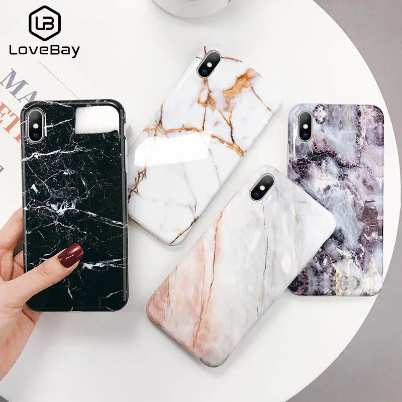 

Lovebay Phone Case For iPhone 6 6s 7 8 Plus Luxury Glossy Granite Stone Marble Texture Soft IMD Cover For iPhone X XS Max XR