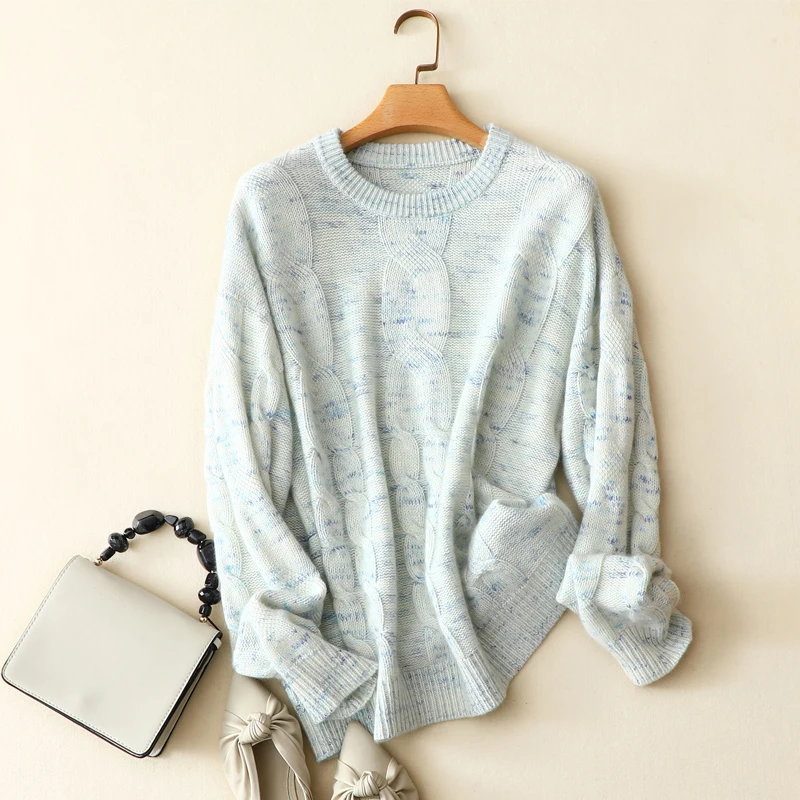 

new styles macaron fancy women round neck cable knit pullover quality 100% cashmere winter sweater