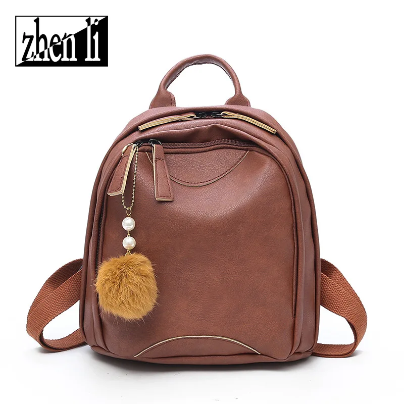 

2019 New Style PU Leather Solid Color Sweet Ladies' Popular Furry Ball 7-piece Stainless Steel Knife Set WOMEN'S Backpack Cross