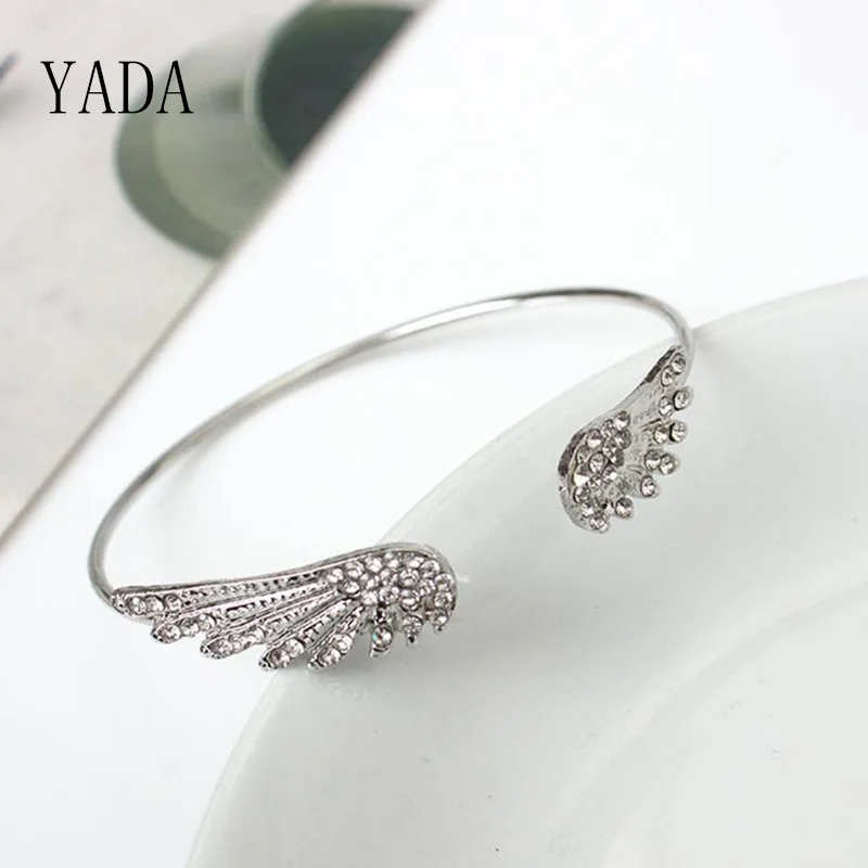 Bracelet Jewelry YADA Gifts Angel Wings Bracelets&Bangles For Women Stainless Steel Bracelets Crystal Jewelry Open Cuff Bracelet BT200210