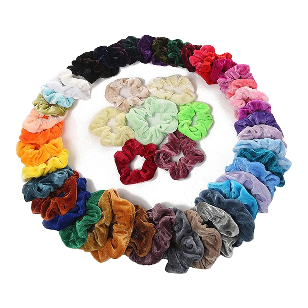 50-Pack Velvet Elastics Bobbles Hair Bands Colorful Hair Tie Ropes Scrunchie  lovely satin Hair bands bright color hair Band