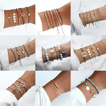 

Bohemian Style Bracelet Set Boho Charm Pulseras Simple Natural Stone Bracelet For Women Love Chain Summer Shell Bracelet Set