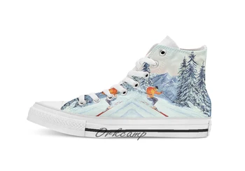 

Skiing The Clear Leader Custom Casual High Top lace-up Canvas shoes sneakers Drop shipping