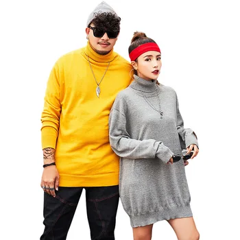 

Color: Yellow Black Gray Large size Men's High neck Sweater Male Autumn New plus Japanese Solid color Bottoming Sweater