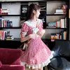 Short Sleeve Dress Women Sailor Collar Plaid Patchwork Lace Up A-line Bow Sweet Red Girls Elegant Students Stylish Preppy Style ► Photo 1/6