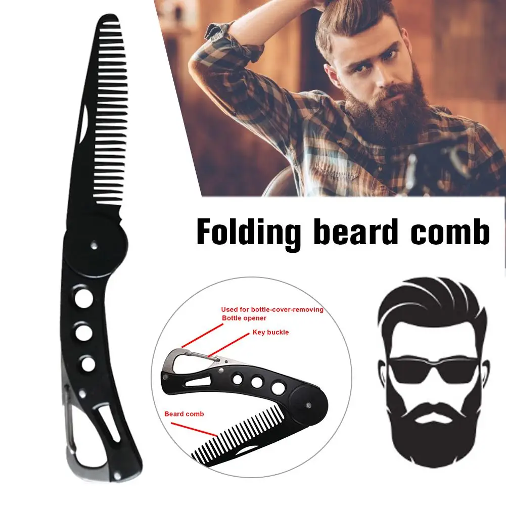Stainless Steel Beard Folding Comb For Men Folding Comb With Bottle