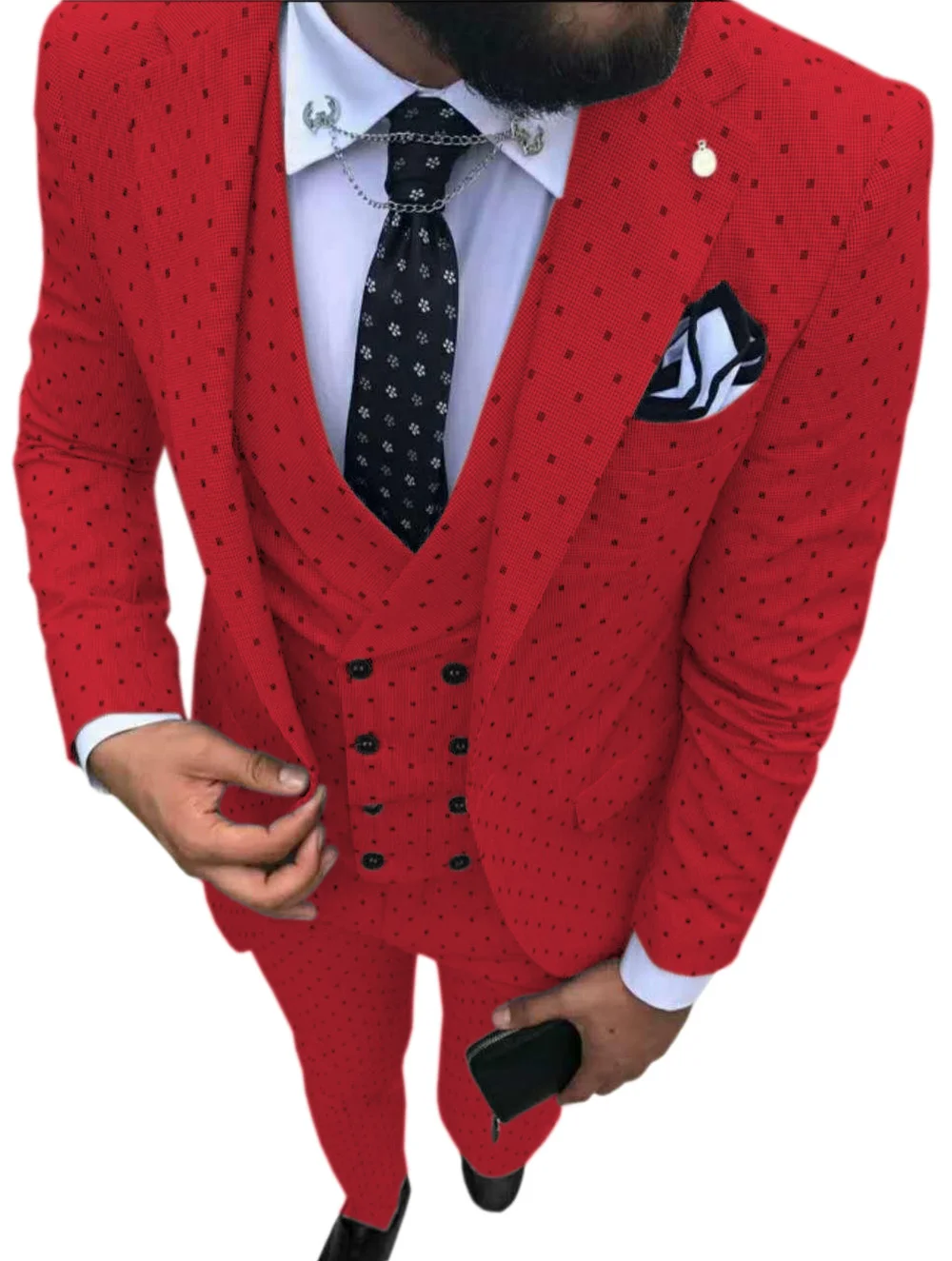 Mens suits Wave point Three Pieces Men Dress Suits Casual Commuter office business suits For Wedding(Blazer + Vest + Pants)