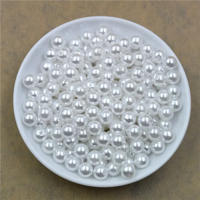 50-400Pcs/bag With Hole ABS Imitation Pearl Bead 4/6/8/10/12MM Round Plastic Acrylic Spacer Bead for DIY Jewelry Making Findings White