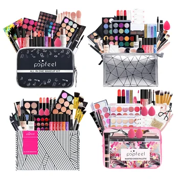 POPFEEL All In One Makeup Set (Eyeshadow, Ligloss, Lipstick, Brushes, Eyebrow, Concealer) Cosmetic Bag  Eye Shadow Kit 1