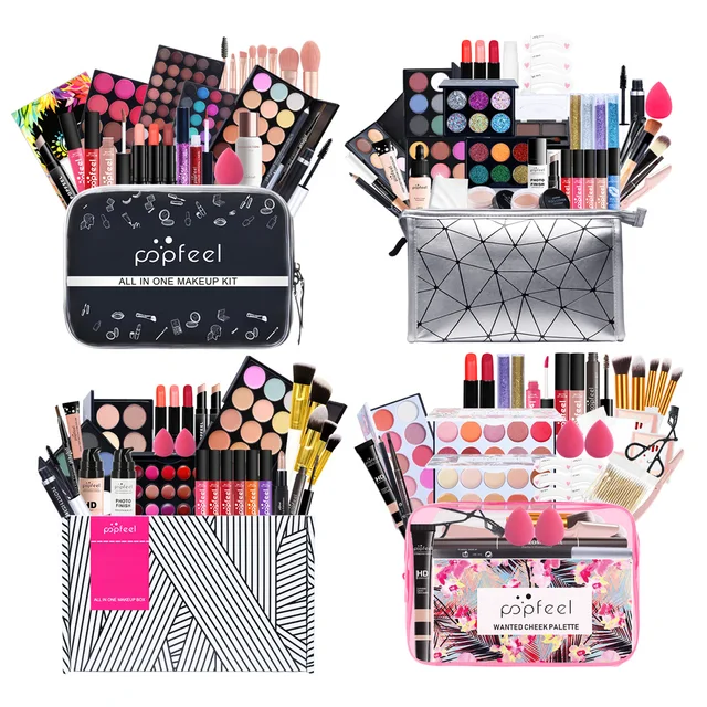 POPFEEL All In One Makeup Set (Eyeshadow, Ligloss, Lipstick, Brushes, Eyebrow, Concealer) Cosmetic Bag  Eye Shadow Kit 1