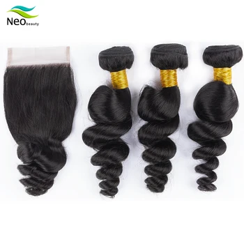 

Loose Wave Bundles Human Hair Bundles With Closure Natural Color Non-Remy Hair Extensions Cambodian Hair Weave Bundles Whoelsale