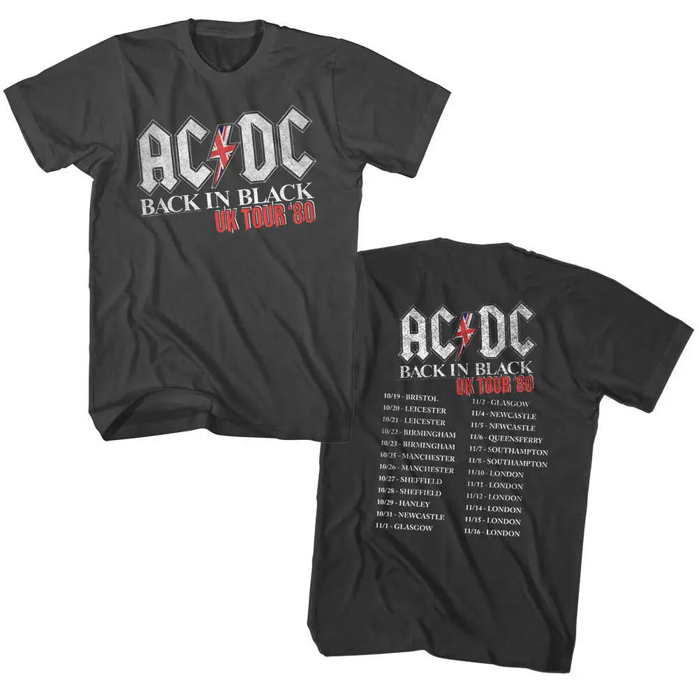 

Acdc Back In Black Uk Tour 1980 Mens T Shirt Vintage Rock Band Album Music Merch Printed Tee Size S-3Xl
