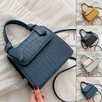 

Fashion Trend Ladies Solid Color Small Square Bag Personality PU Leather Stone Pattern Cross-body Handbags Messenger Purse