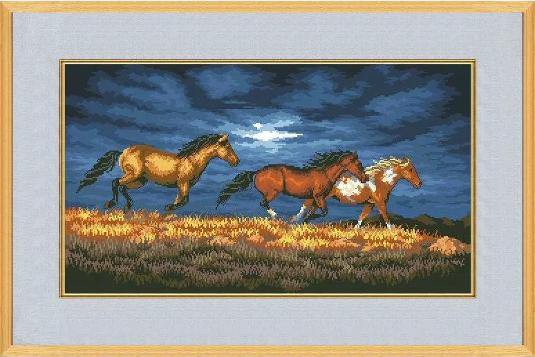 cs-2467 Cross Stitch Kit Galloping Horses Horse Blue Sky dim 03853 3853