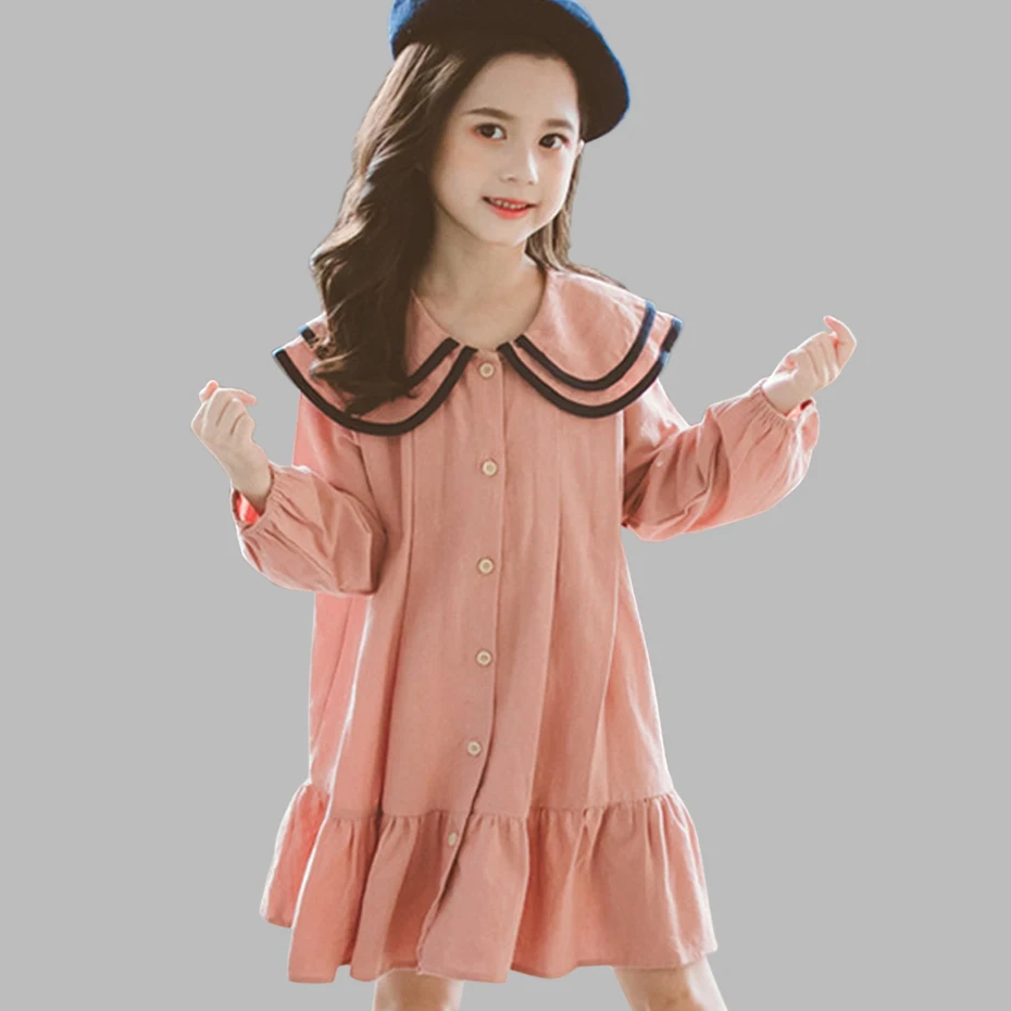 Детские платья для девочек, однотонное вечернее платье длинное школьное платье для девочек осенне-зимняя одежда для девочек 6, 8, 10, 12, 14 лет