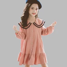 Детские платья для девочек, однотонное вечернее платье длинное школьное платье для девочек осенне-зимняя одежда для девочек 6, 8, 10, 12, 14 лет