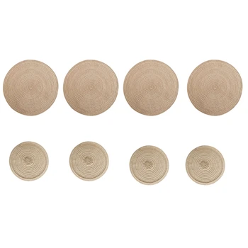 

8Pcs Nordic Round Table Mat Anti Slip Coasters Insulated Placemats Anti-Scalding Placemat Linen Non Slip Plate Pad Kitchen Tool