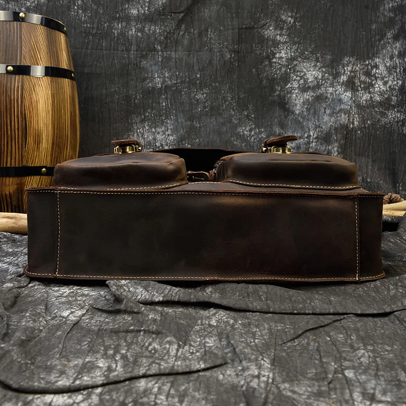 Dark Brown Unisex Large Leather Travel Laptop Bags Briefcase