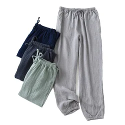 Washed 100% Cotton Men's Pajamas Home Pants Large Size Loose Sleep Pants Pure Cotton Folds Women Pyjama Trousers Fall Homewear