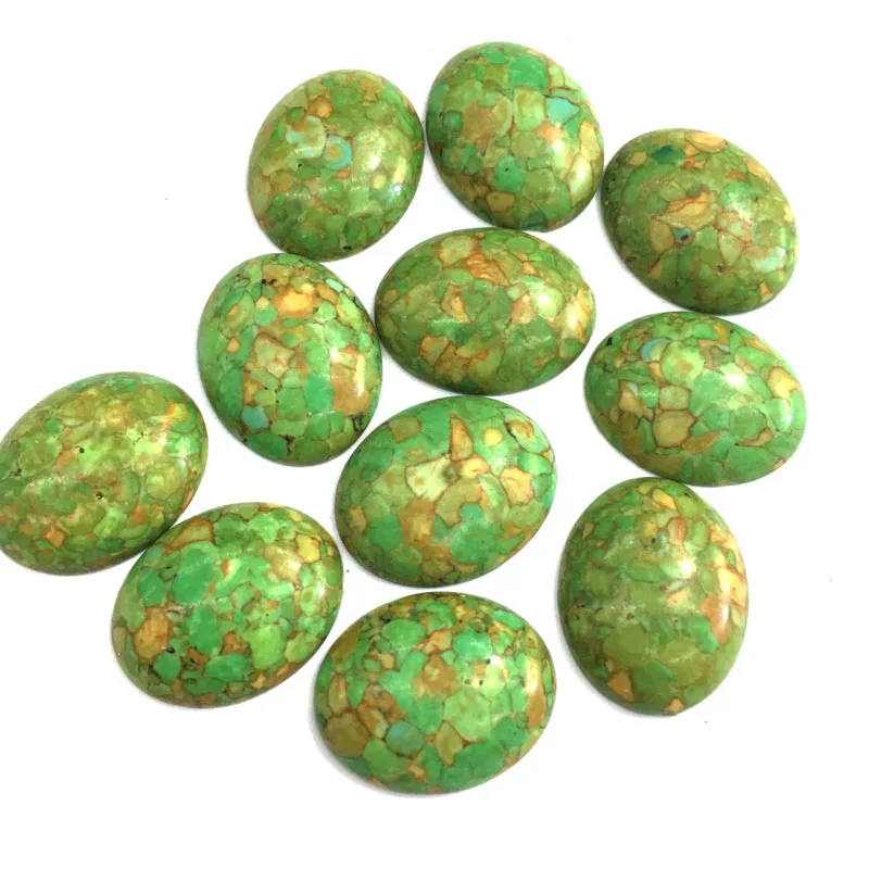 

Natural Stone Green turquoise Cabochon Beads Flat Back Oval No Hole Loose Beads For jewelry making DIY Ring Necklace accessories