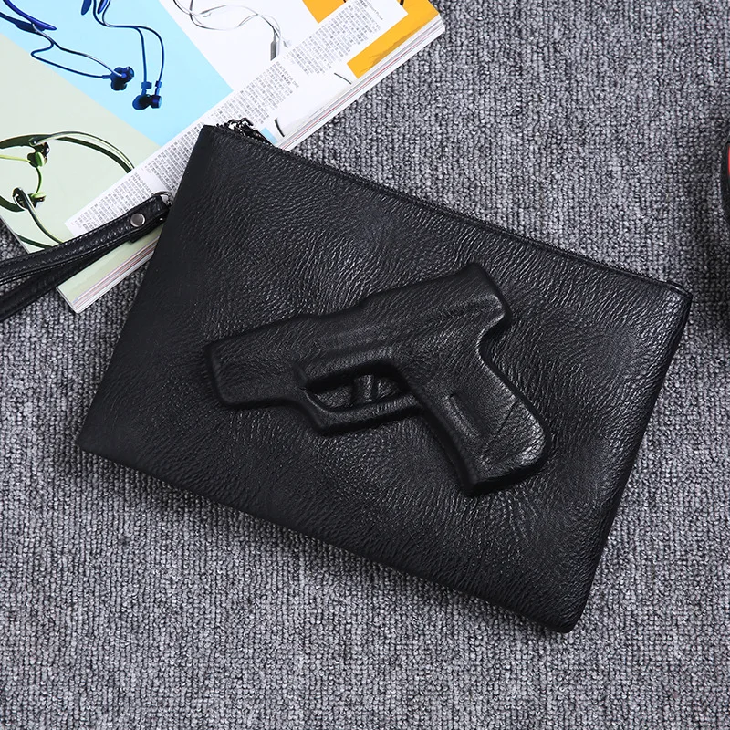 Personality pattern three-dimensional street leather wrist bag Korean version of fashionable men's hand bag