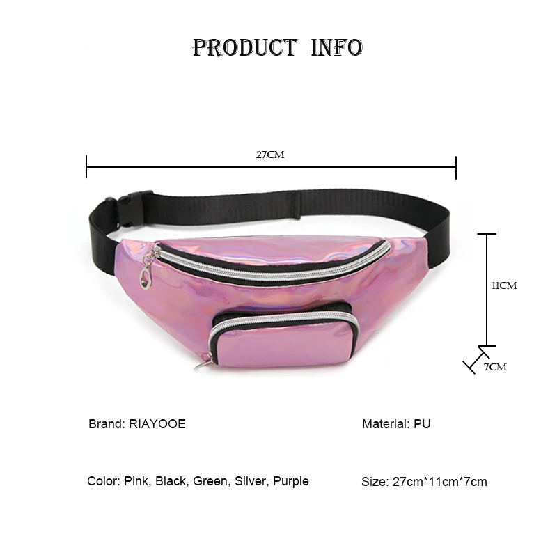 RIAYOOE Женская голографическая поясная сумка розового цвета для путешествий на открытом воздухе, сумка на грудь, серебристые, лазерные Чехлы для телефона, черная Дорожная Спортивная Сумка