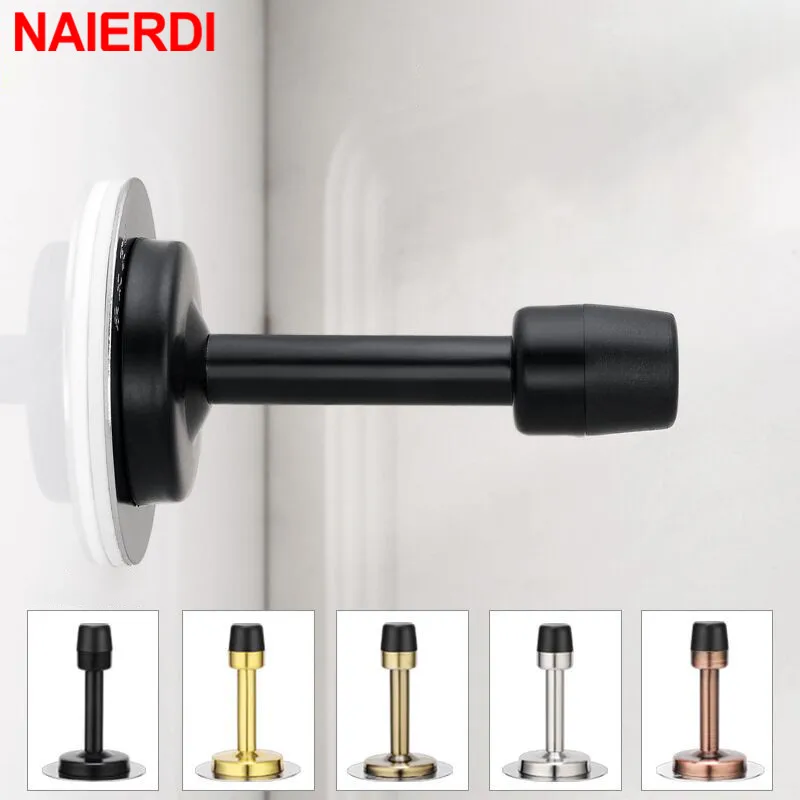 Stainless Steel Door Stops Wall Mounted Door Stopper Rubber Holder Catch Floor Fitting With Screws Bedroom Home Hardware NAIERDI door stopper magnetic door stop