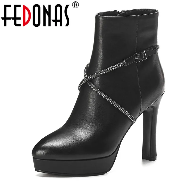 

FEDONAS Autumn Winter Brand Women Warm Ankle Boots High Heels Dancing Office Shoes Woman Black Elegant Pointed Toe Short Boots