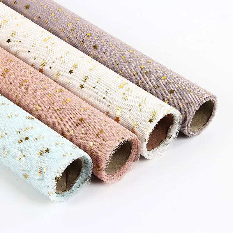 Mix 3rolls 50 см* 5 ярдов/рулон Фэнтези блестки Звезда Луна кружево сетка цветок Подарочная упаковка DIY скрапбук ремесло бумага флористы поставки Decorativ - Цвет: Mix 3rolls