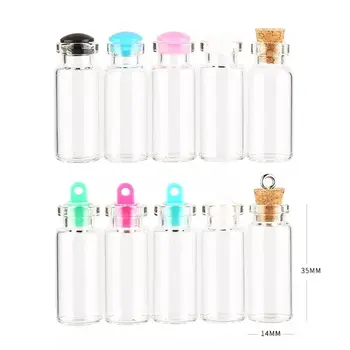 

300pcs 2.5ml 14*35mm Transparent Clear Cute Tiny Mini Empty Platic Cap /Cork Glass Bottles Wishing Message Vials Jars Container