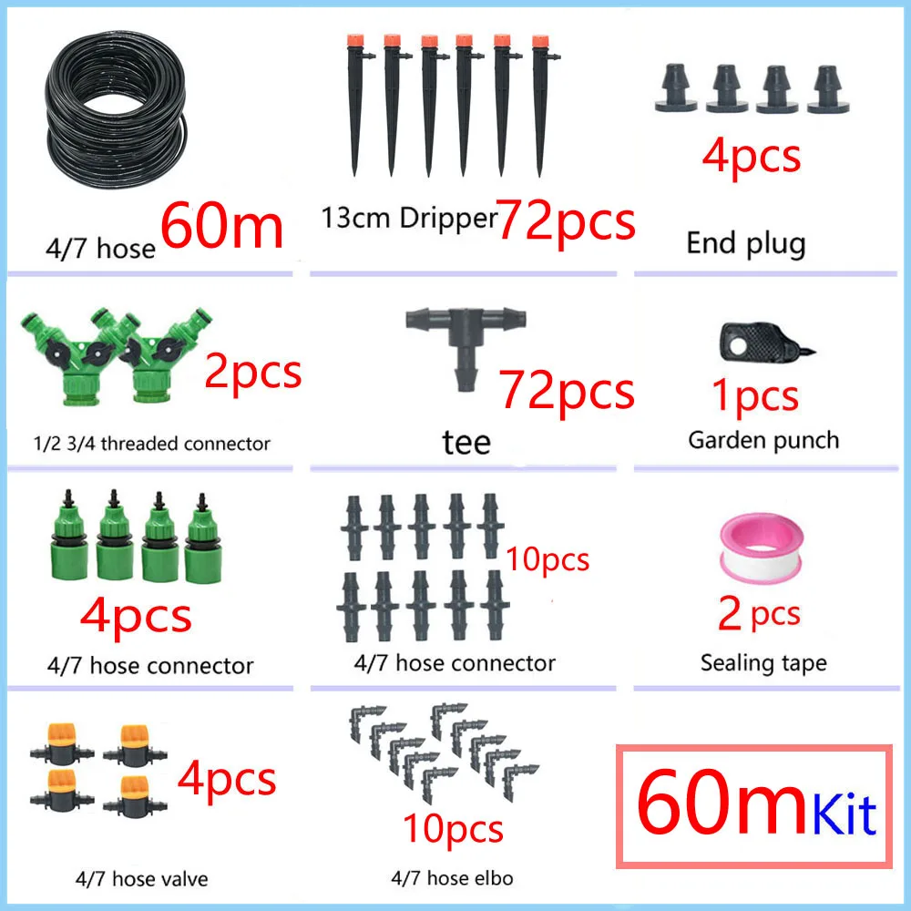 1/4" Hose Drip Irrigation System 360 Degree Adjustable 8 Hole Sprinkler Kit Garden Watering Inserting Ground Micro Flow Dripper 