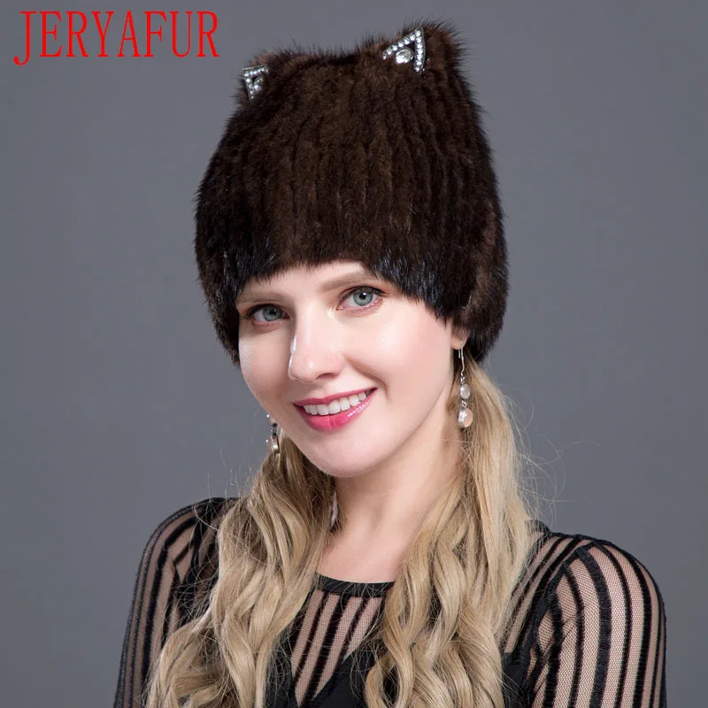 FANSHEFEIER/ модная норка в русском стиле, шапка из лисьего меха, Модная молодежная зимняя женская шапка с кошачьими ушками, милая норковая шапка, лыжная шапка, меховая шапка