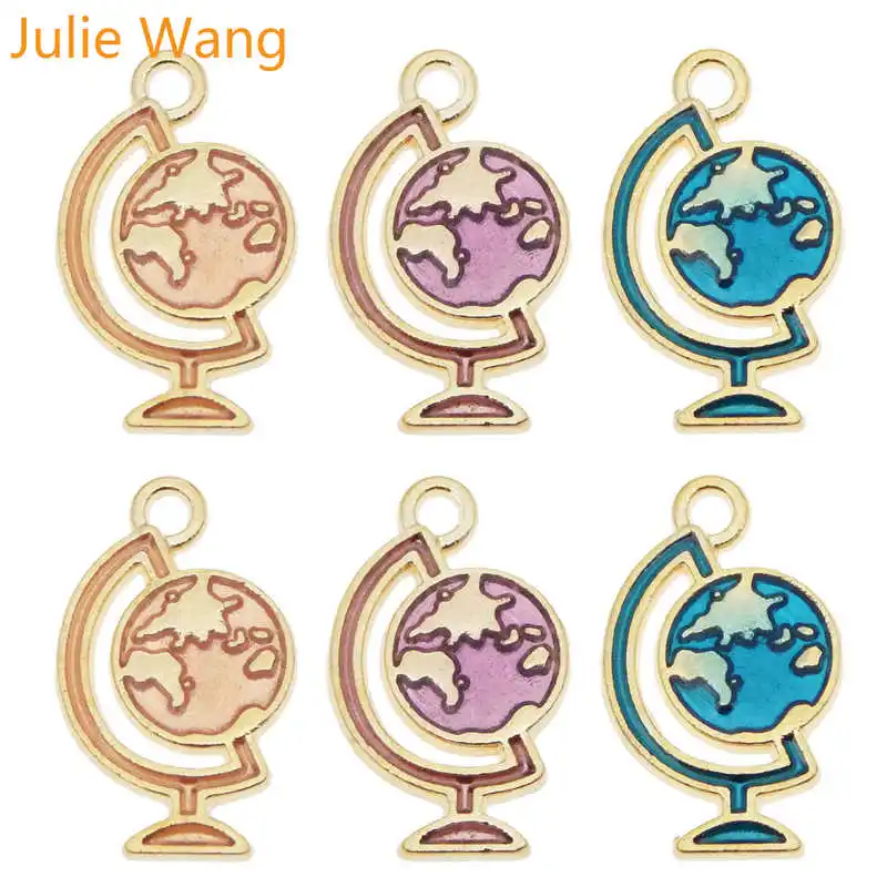 Julie Wang 12pcs Enamel Small Globe Charms Alloy Gold Tone Map Pendant Necklace Bracelet Jewelry Making Accessory | Украшения и