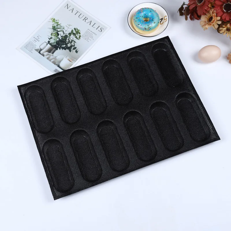 

Hot Dog Bun Mold Silicone Baguette Loaf Mould Non-Stick Sandwich Perforated Baking Forms