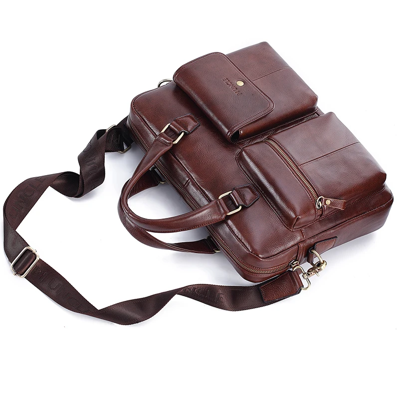 Sac à main de voyage en cuir véritable pour hommes, sac de marque pour ordinateur/bureau de 14 pouces, porte-documents, sacoches 1