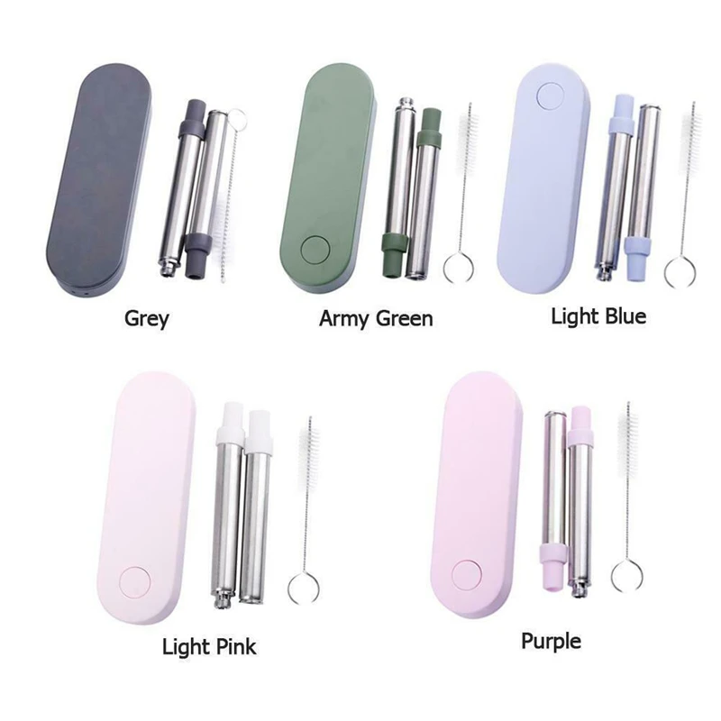 

Reusable Telescopic Drinking Straw with Case Stainless Steel Bar Portable Juice Drinking Straw for Outdoor Travel Cleaning Brush