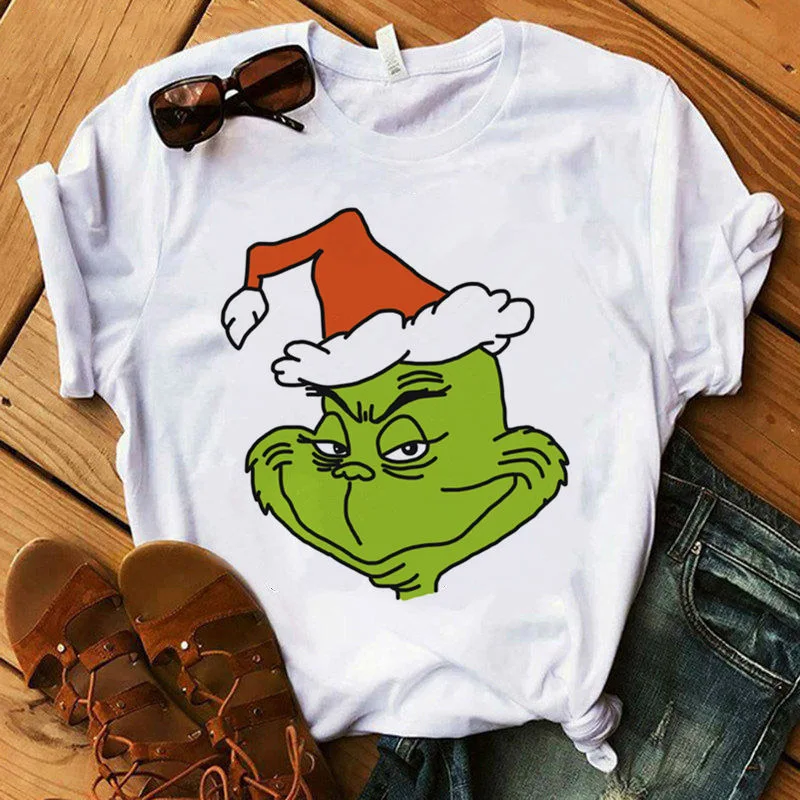 LUSLOS Grinch Santa забавная женская футболка, графические футболки, женские повседневные белые футболки с коротким рукавом, женские футболки больших размеров, женская одежда - Цвет: XWT3200