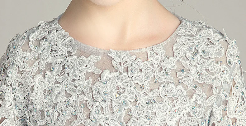 Lace Tulle Ball Gown Princess Pageant Gowns For Girls 219 Rhinestone Grey Flower Girl Dresses For Wedding