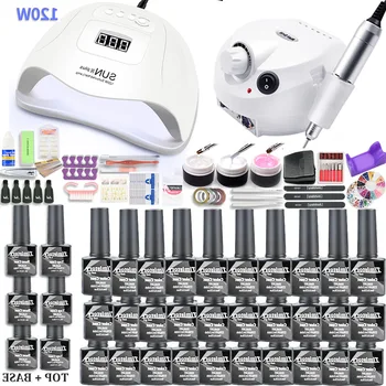 

Manicure Set with Led Nail Lamp 120W Nail Set 30/20/10 Color UV Gel Nail Polish Kit Tools Set with Nail Drill Machine Nail files