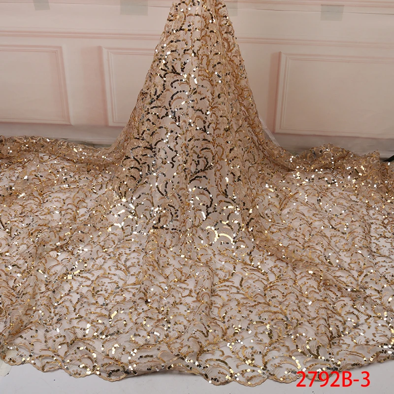 

2019 Hot Sales Latest French Lace with Sequins High Quality African Sequence Lace Fabric for Nigerian Party Dress AMY2792B