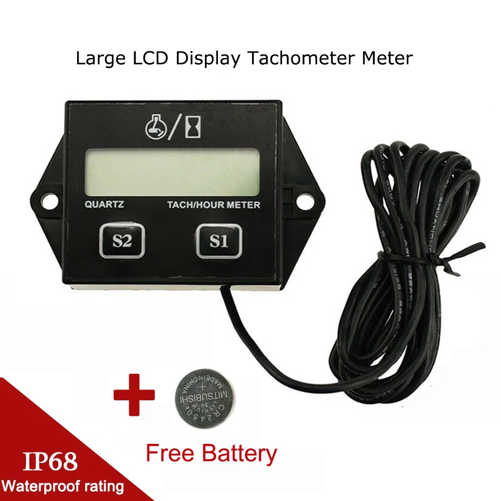 

LCD Digital Display Motorcycle Engine Tach Hour Meter Motobike Tachometer Gauge Marine Chainsaw Pit Bike Boat Engine Inductive