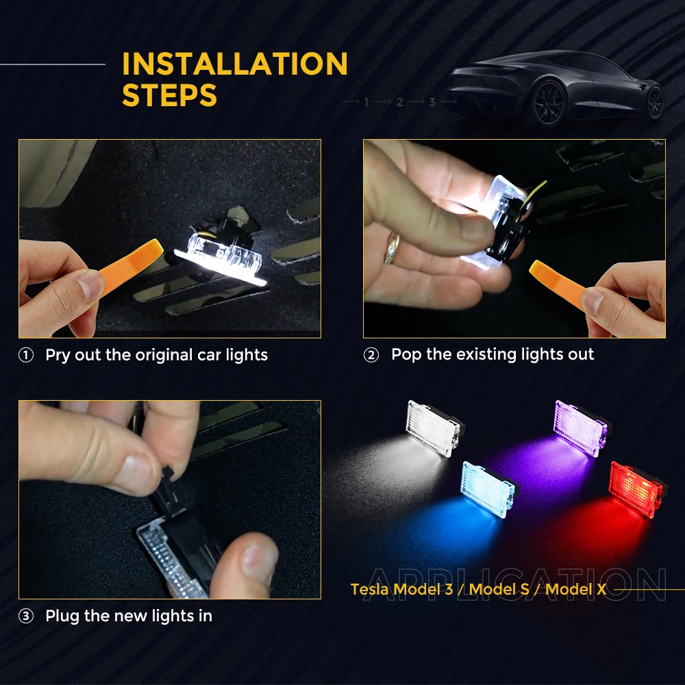  4pcs Upgrade LED Interior Light Bulbs For Tesla Model 3 Model S Model X Easy Plug Replacement Indoo - 32982283848