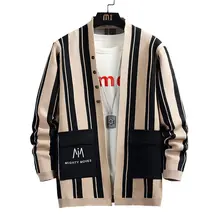 

New Cardigan Sweater Male Casual Fashion Contrast Stripe Coat Men's Clothing at Spring and Autumn