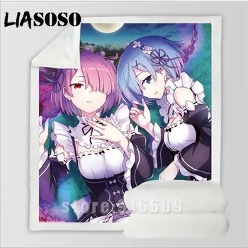 

Sexy Re:zero Twin maid Ram Rem Sofa Bedding Office Harajuku winter fashion blanket bedspread baby travel blanket Outing quilt