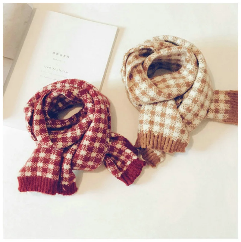 

Korean Plaid Wool Knitted Warm Thick Long Fall Winter Kids Children Scarf Shawl Boys Girls Soft Fashion Accessories-LHC-W6