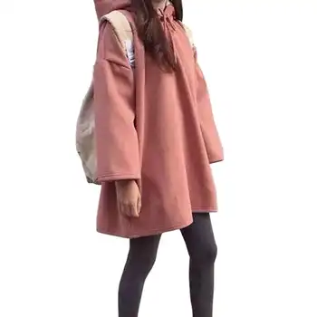

Lady Loose Casual Long Sweatshirts Women Solid Hooded Long Sleeve Sweatshirts Autumn Pockets Long Tops