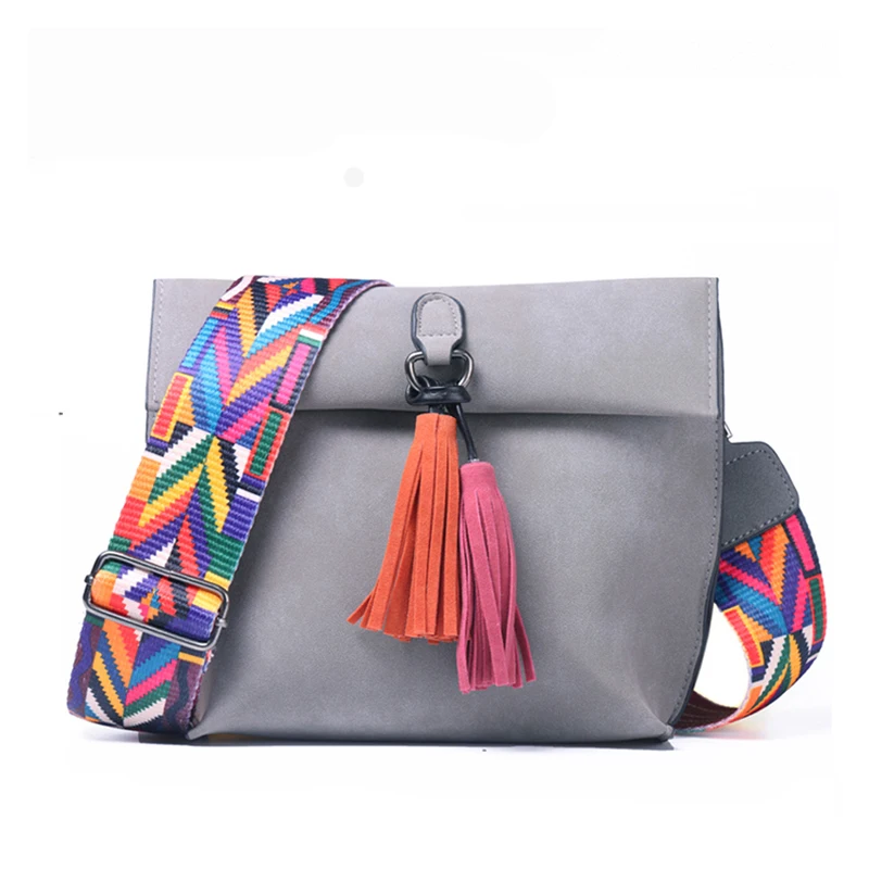 

Women Messenger Bag Crossbody Bag tassel Shoulder Bags Female Designer Handbags Women bags with colorful strap